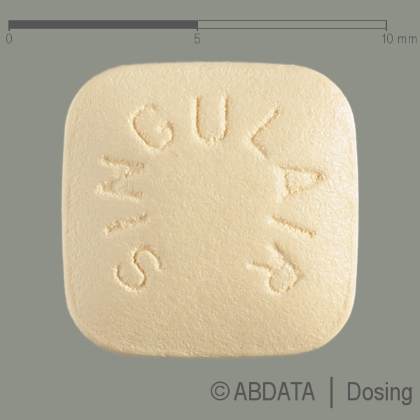 Produktabbildungen für SINGULAIR 10 mg Filmtabletten in der Vorder-, Hinter- und Seitenansicht.