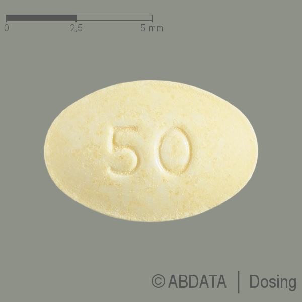 Produktabbildungen für SPEDRA 50 mg Tabletten in der Vorder-, Hinter- und Seitenansicht.