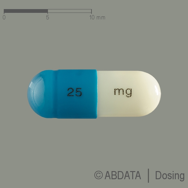 Produktabbildungen für ATOMOXETIN Heumann 25 mg Hartkapseln in der Vorder-, Hinter- und Seitenansicht.