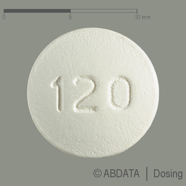 Produktabbildungen für ETORICOXIB beta 120 mg Filmtabletten in der Vorder-, Hinter- und Seitenansicht.