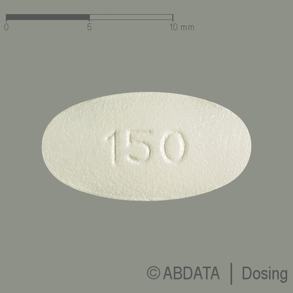 Produktabbildungen für IRBESARTAN HEXAL 150 mg Filmtabletten in der Vorder-, Hinter- und Seitenansicht.