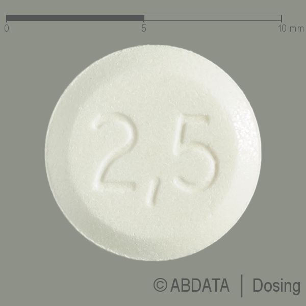 Produktabbildungen für LORAZEPAM dura 2,5 mg Tabletten in der Vorder-, Hinter- und Seitenansicht.