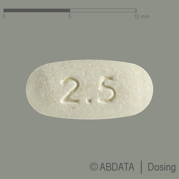 Produktabbildungen für EVEROLIMUS Ethypharm 2,5 mg Tabletten in der Vorder-, Hinter- und Seitenansicht.