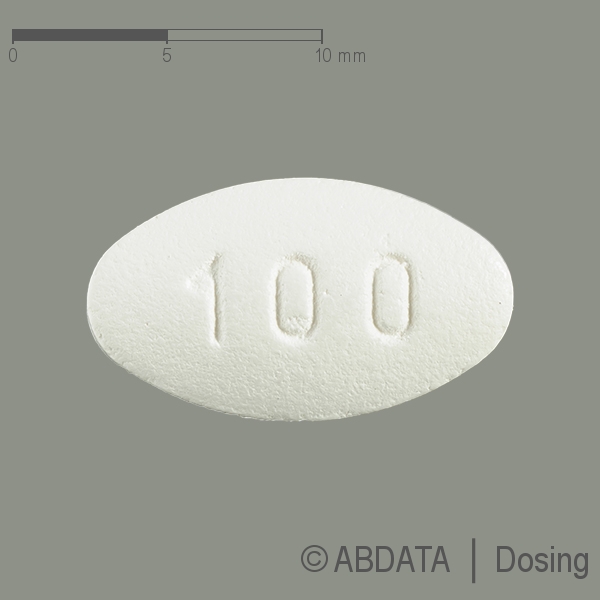 Produktabbildungen für LOSARTAN AbZ 100 mg Filmtabletten in der Vorder-, Hinter- und Seitenansicht.