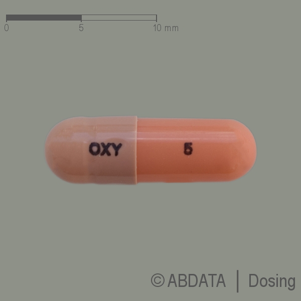 Produktabbildungen für OXYCODON-HCl beta akut 5 mg Hartkapseln in der Vorder-, Hinter- und Seitenansicht.