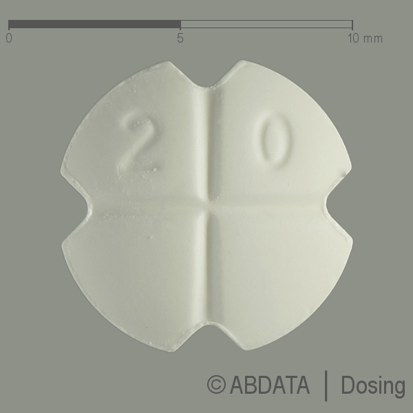 Produktabbildungen für LISINOPRIL STADA 20 mg Tabletten in der Vorder-, Hinter- und Seitenansicht.