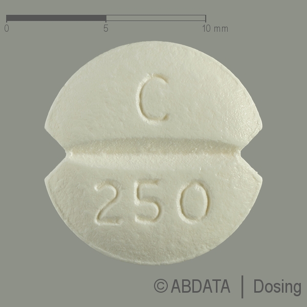 Produktabbildungen für CIPROFLOXACIN-ratiopharm 250 mg Filmtabletten in der Vorder-, Hinter- und Seitenansicht.