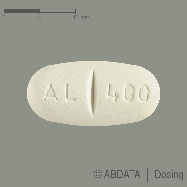 Produktabbildungen für ALBENDAZOL Micro Labs 400 mg Kautabletten in der Vorder-, Hinter- und Seitenansicht.