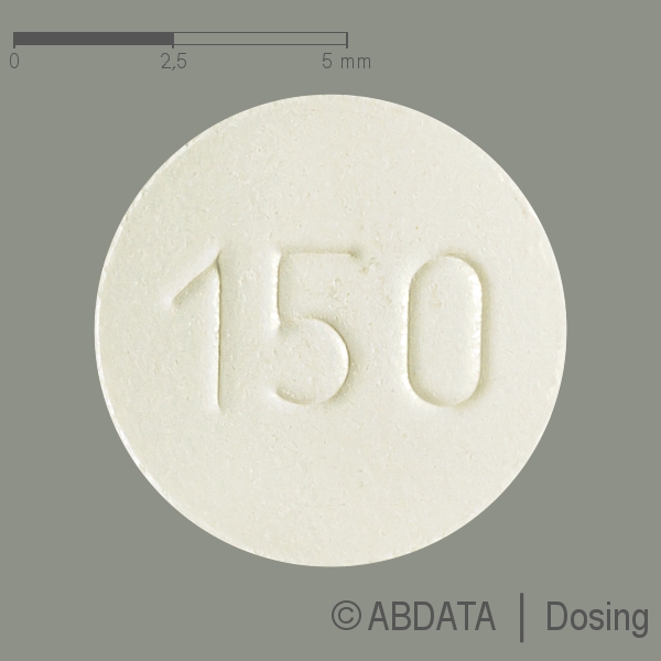 Produktabbildungen für L-THYROXIN 150-1A Pharma Tabletten in der Vorder-, Hinter- und Seitenansicht.