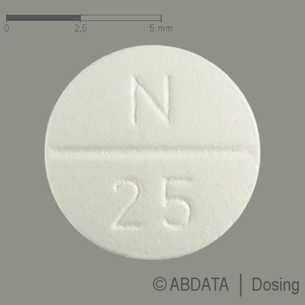Produktabbildungen für NEUROCIL 25 mg Filmtabletten in der Vorder-, Hinter- und Seitenansicht.