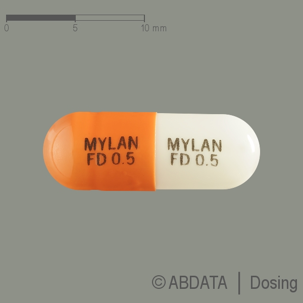 Produktabbildungen für FINGOLIMOD Mylan 0,5 mg Hartkapseln in der Vorder-, Hinter- und Seitenansicht.