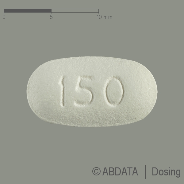 Produktabbildungen für IBANDRONSÄURE AL 150 mg Filmtabletten in der Vorder-, Hinter- und Seitenansicht.