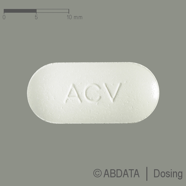 Produktabbildungen für ACICLO BASICS 800 mg Tabletten in der Vorder-, Hinter- und Seitenansicht.