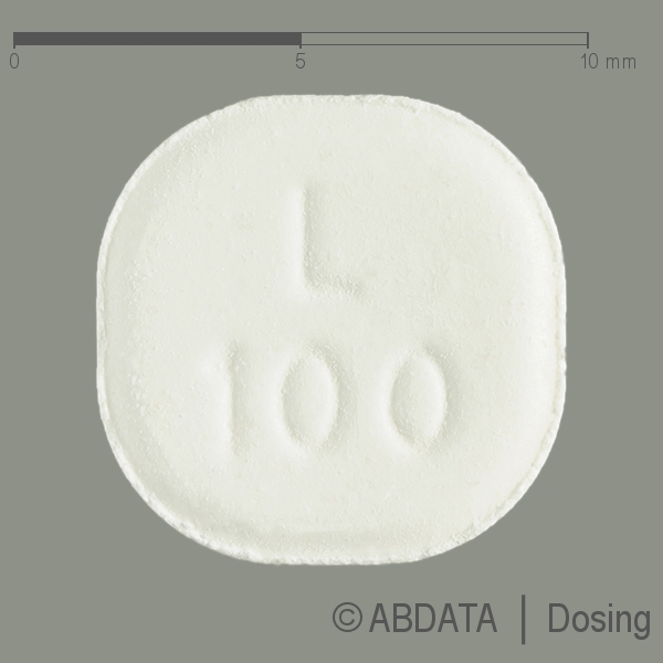 Produktabbildungen für LAMOTRIGIN-CT 100 mg Tabletten in der Vorder-, Hinter- und Seitenansicht.