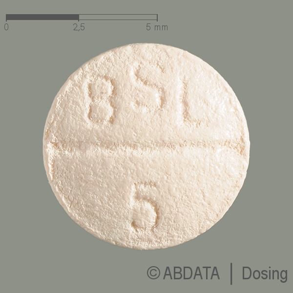 Produktabbildungen für BISOPROLOL STADA 5 mg Filmtabletten in der Vorder-, Hinter- und Seitenansicht.