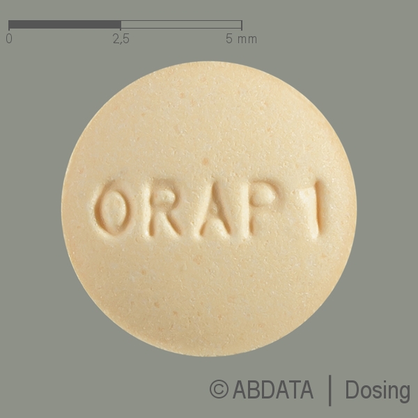 Produktabbildungen für ORAP 1 mg Tabletten in der Vorder-, Hinter- und Seitenansicht.