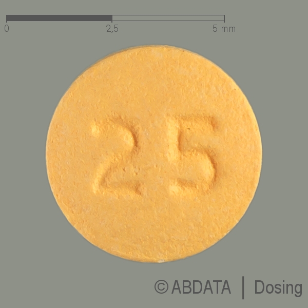 Produktabbildungen für QUETIAPIN AbZ 25 mg Filmtabletten in der Vorder-, Hinter- und Seitenansicht.