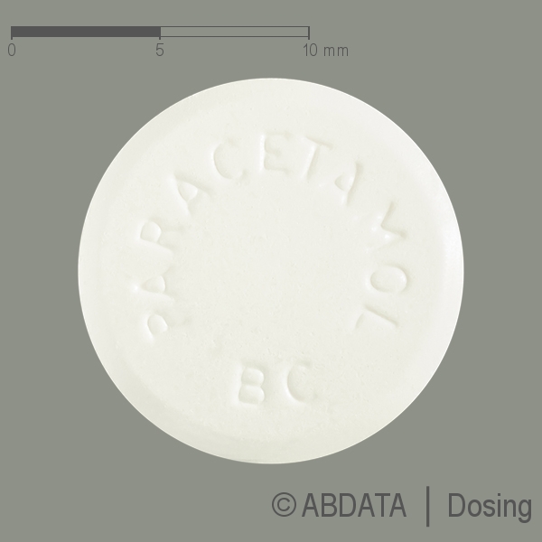 Produktabbildungen für PARACETAMOL BC 500 mg Tabletten in der Vorder-, Hinter- und Seitenansicht.