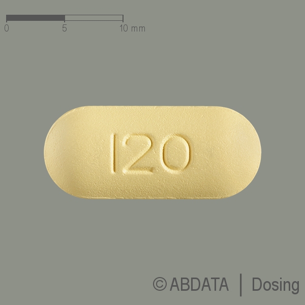 Produktabbildungen für FEBUXOSTAT Aristo 120 mg Filmtabletten in der Vorder-, Hinter- und Seitenansicht.