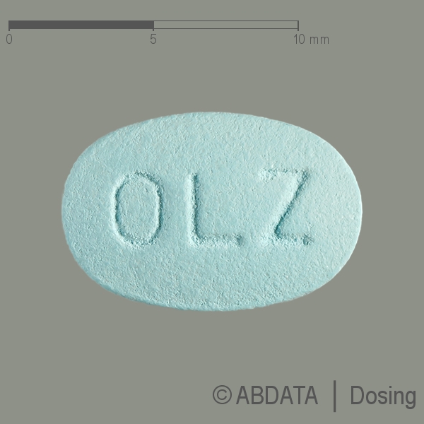 Produktabbildungen für OLANZAPIN axcount 10 mg Filmtabletten in der Vorder-, Hinter- und Seitenansicht.