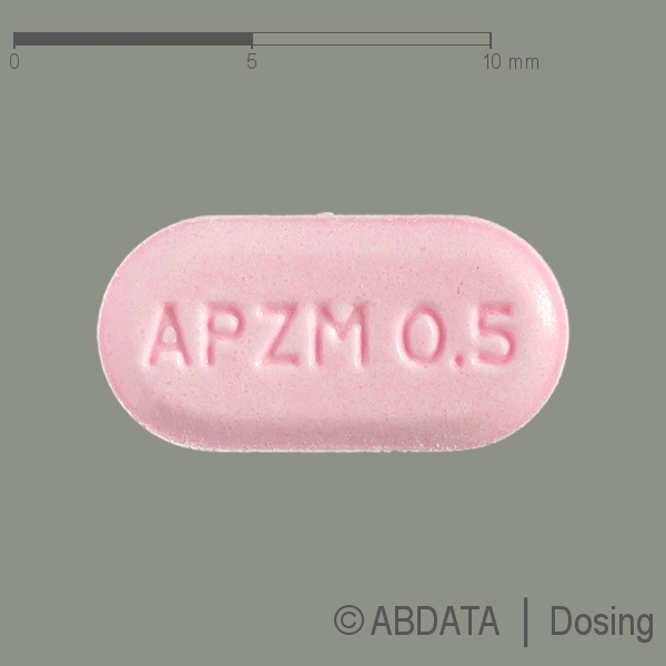 Produktabbildungen für ALPRAZOLAM AbZ 0,5 mg Tabletten in der Vorder-, Hinter- und Seitenansicht.