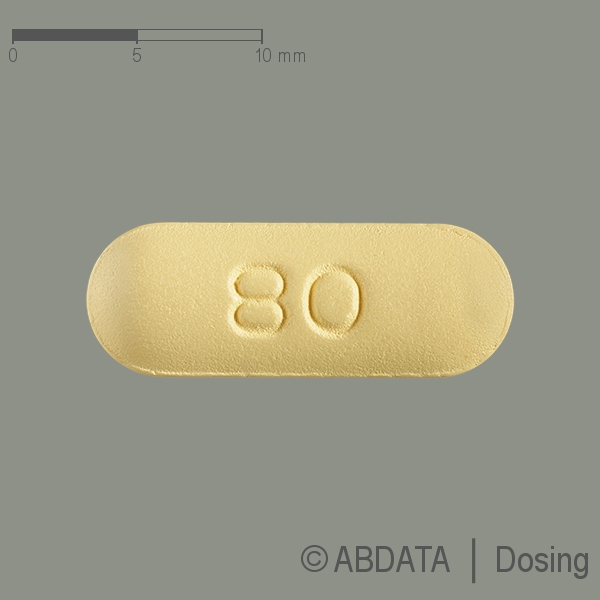Produktabbildungen für FEBUXOSTAT Aristo 80 mg Filmtabletten in der Vorder-, Hinter- und Seitenansicht.