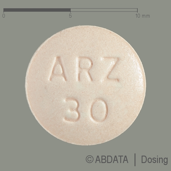 Produktabbildungen für ARIPIPRAZOL Glenmark 30 mg Tabletten in der Vorder-, Hinter- und Seitenansicht.