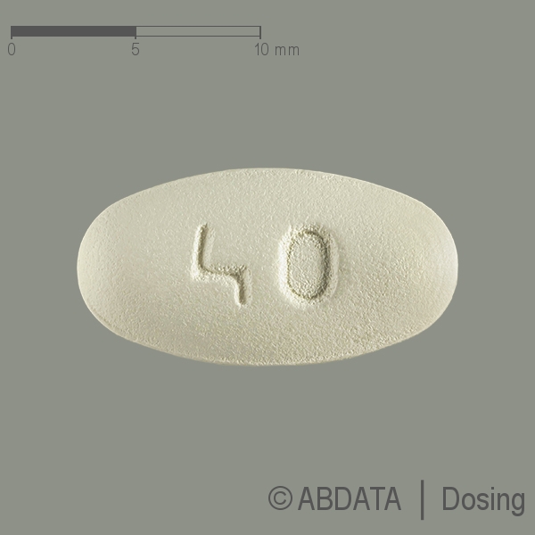 Produktabbildungen für ATORVASTATIN PUREN 40 mg Filmtabletten in der Vorder-, Hinter- und Seitenansicht.