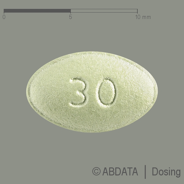 Produktabbildungen für MIMPARA 30 mg Filmtabletten in der Vorder-, Hinter- und Seitenansicht.