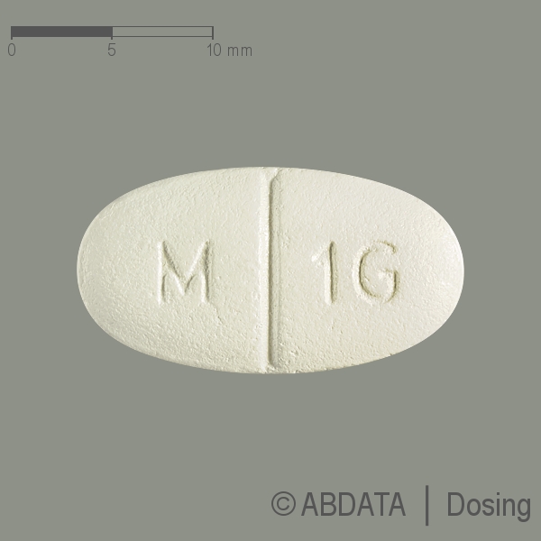 Produktabbildungen für METFORMIN HEXAL 1000 mg Filmtabletten in der Vorder-, Hinter- und Seitenansicht.
