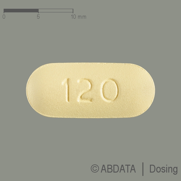 Produktabbildungen für FEBUXOSTAT AbZ 120 mg Filmtabletten in der Vorder-, Hinter- und Seitenansicht.