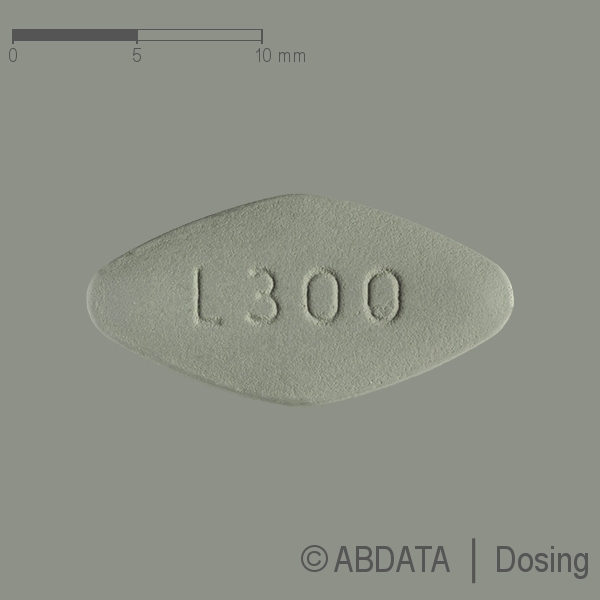 Produktabbildungen für LAMIVUDIN Teva Pharma B.V. 300 mg Ratio.Filmtabl. in der Vorder-, Hinter- und Seitenansicht.