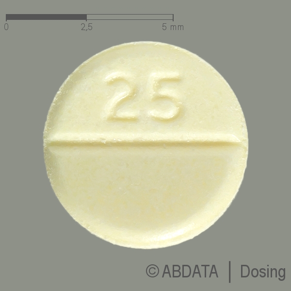 Produktabbildungen für CLOZAPIN AbZ 25 mg Tabletten in der Vorder-, Hinter- und Seitenansicht.