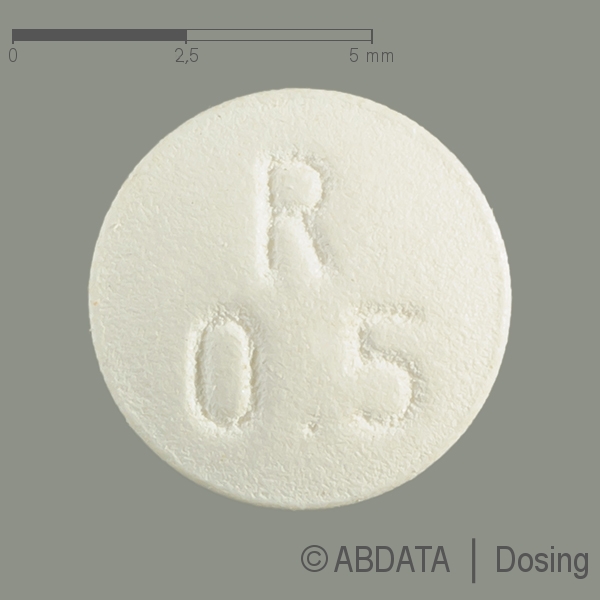 Produktabbildungen für ADEMPAS 0,5 mg Filmtabletten in der Vorder-, Hinter- und Seitenansicht.