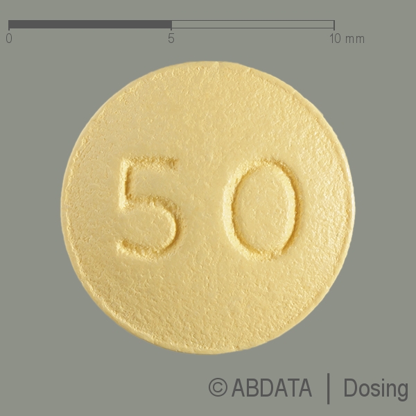 Produktabbildungen für TIVICAY 50 mg Filmtabletten in der Vorder-, Hinter- und Seitenansicht.