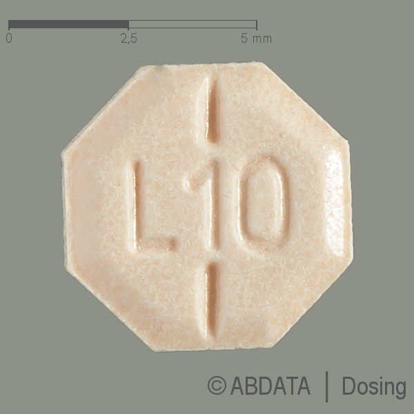 Produktabbildungen für LOVABETA 10 mg Tabletten in der Vorder-, Hinter- und Seitenansicht.