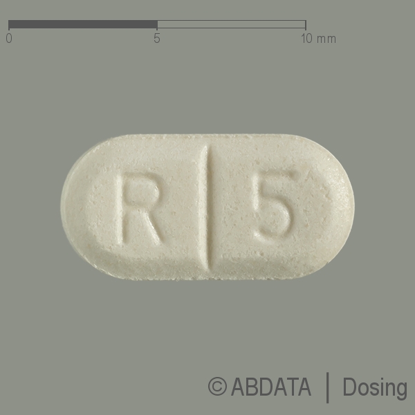 Produktabbildungen für RAMIPRIL beta 5 mg Tabletten in der Vorder-, Hinter- und Seitenansicht.