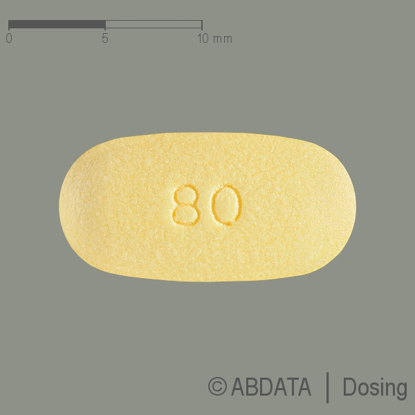 Produktabbildungen für TELMISARTAN HEXAL comp 80 mg/25 mg Filmtabletten in der Vorder-, Hinter- und Seitenansicht.