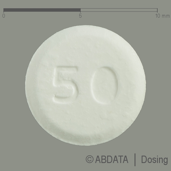 Produktabbildungen für LAMOTRIGIN AL 50 mg Tabletten in der Vorder-, Hinter- und Seitenansicht.