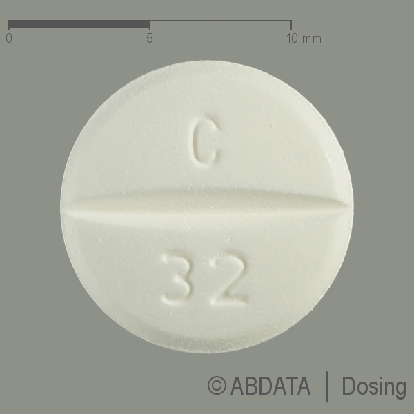 Produktabbildungen für CANDESARTAN AbZ 32 mg Tabletten in der Vorder-, Hinter- und Seitenansicht.