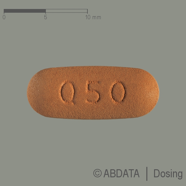 Produktabbildungen für QUETIAPIN AbZ 50 mg Retardtabletten in der Vorder-, Hinter- und Seitenansicht.