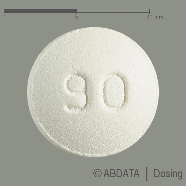 Produktabbildungen für ETORICOXIB beta 90 mg Filmtabletten in der Vorder-, Hinter- und Seitenansicht.