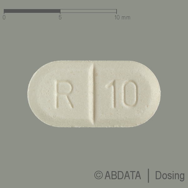 Produktabbildungen für RAMIPRIL beta 10 mg Tabletten in der Vorder-, Hinter- und Seitenansicht.