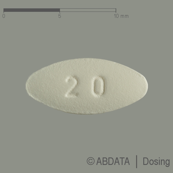 Produktabbildungen für SIMVA TAD 20 mg Filmtabletten in der Vorder-, Hinter- und Seitenansicht.