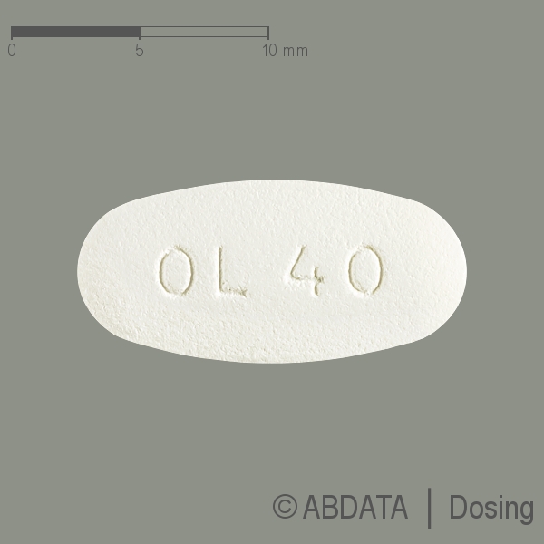 Produktabbildungen für OLMESARTAN AbZ 40 mg Filmtabletten in der Vorder-, Hinter- und Seitenansicht.
