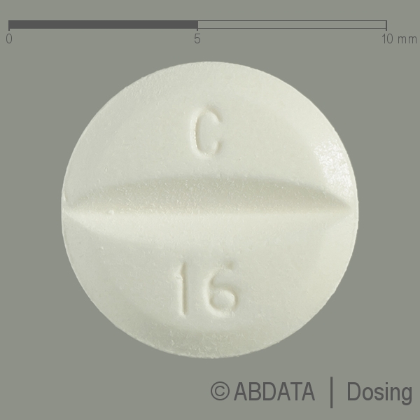 Produktabbildungen für CANDESARTAN AbZ 16 mg Tabletten in der Vorder-, Hinter- und Seitenansicht.