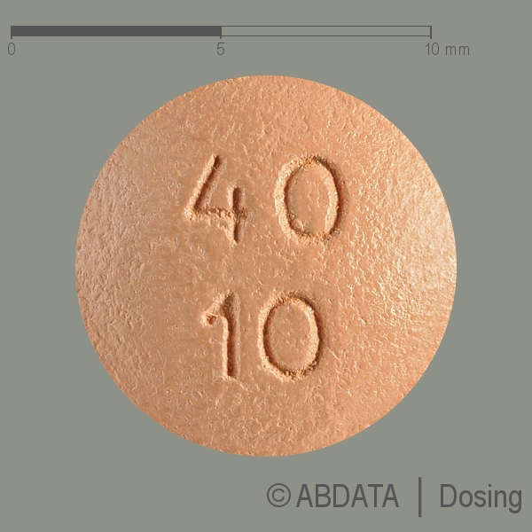 Produktabbildungen für OLMESARTAN/Amlodipin 1A Pharma 40 mg/10 mg FTA in der Vorder-, Hinter- und Seitenansicht.