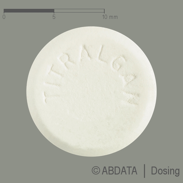 Produktabbildungen für TITRALGAN Tabletten gegen Schmerzen in der Vorder-, Hinter- und Seitenansicht.