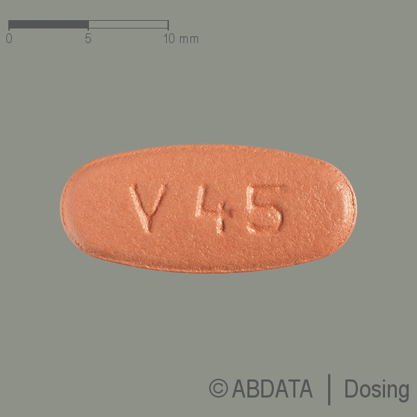 Produktabbildungen für VALGANCICLOVIR Mylan 450 mg Filmtabletten in der Vorder-, Hinter- und Seitenansicht.