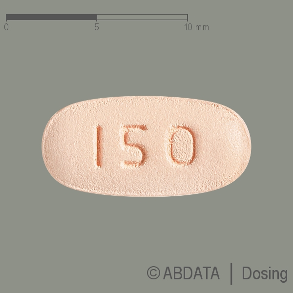 Produktabbildungen für CAPECITABIN Glenmark 150 mg Filmtabletten in der Vorder-, Hinter- und Seitenansicht.
